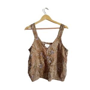Cynthia Rowley Brown Floral Tank Top with Light Blue Accents